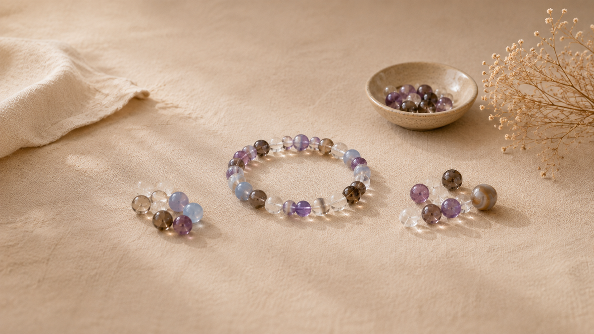 Natural crystal beads with visible texture