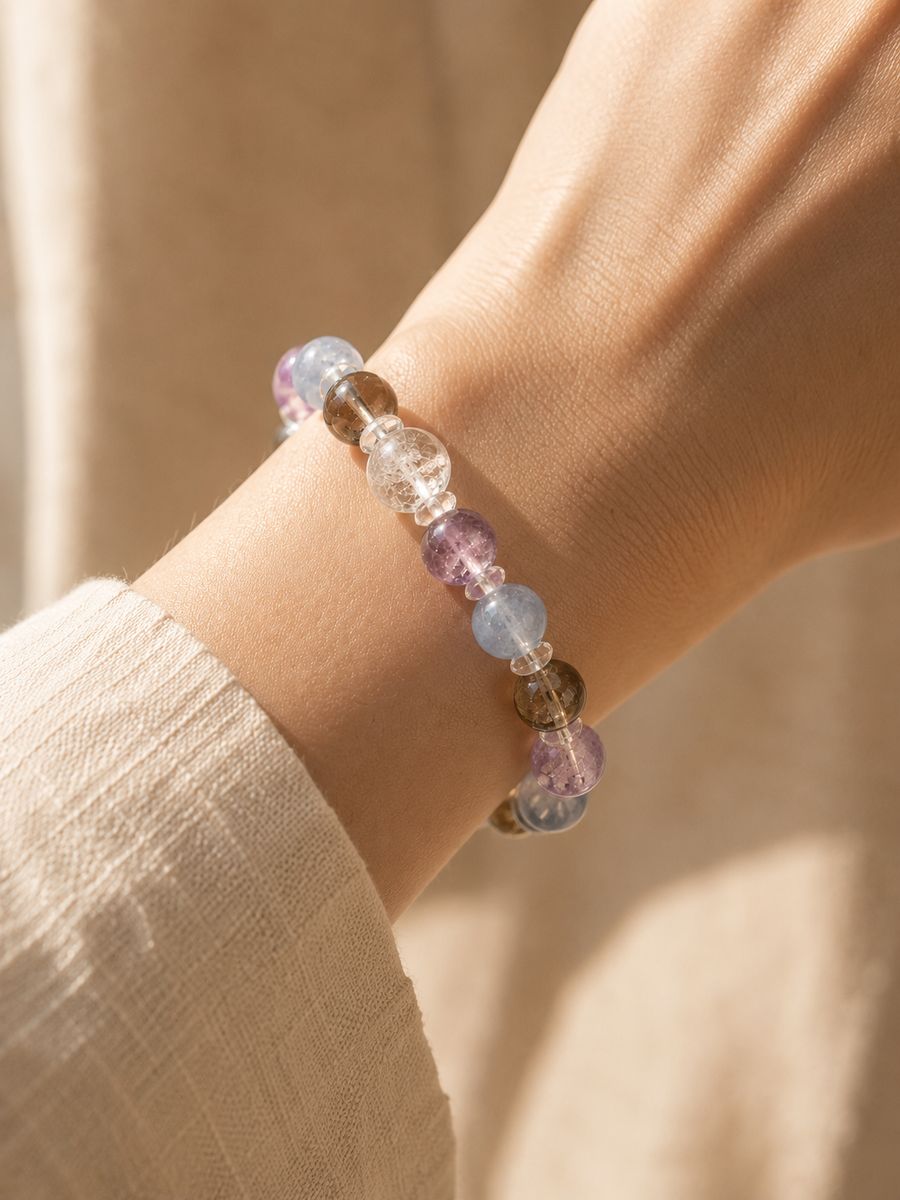 Polished crystal beads catching natural light